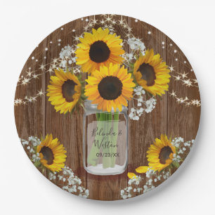 Assiettes En Carton Tournesol rustique et Mariage Mason Jar