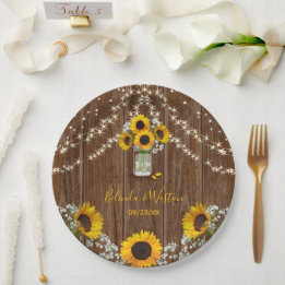 Assiettes En Carton Tournesol rustique et Mariage Mason Jar