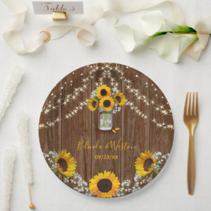 Assiettes En Carton Tournesol rustique et Mariage Mason Jar