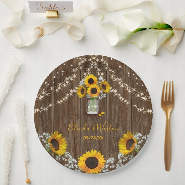 Assiettes En Carton Tournesol rustique et Mariage Mason Jar (Mariage)