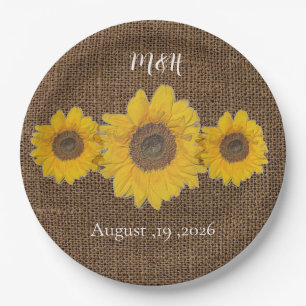 Assiettes En Carton tournesol trio en burlap look - mariage rustique