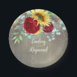 Assiettes En Carton Tournesols et roses rouges de Bourgogne Pays rusti<br><div class="desc">Roses rouges bordeaux et tournesols rustiques plaques de papier mariage de automne</div>