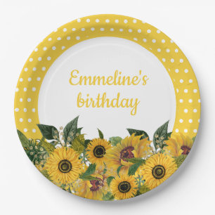 Assiettes En Carton Tournesols Jaunes Anniversaire Fête Taches Blanche