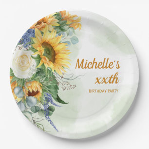 Assiettes En Carton Tournesols Jaunes Feuilles Vertes Anniversaire de 