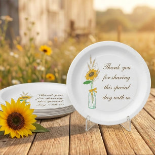 Assiettes En Carton Tournesols Rustiques Merci Fleurs de Mariage de Ca