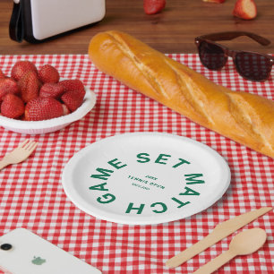 Assiettes En Carton Tournoi de Tennis Game Set Match Crest Vert