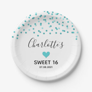 Assiettes En Carton Tourquoise Confetti Sweet 16 Anniversaire