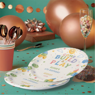 Assiettes En Carton Tous âges, Blocs de construction anniversaire enfa
