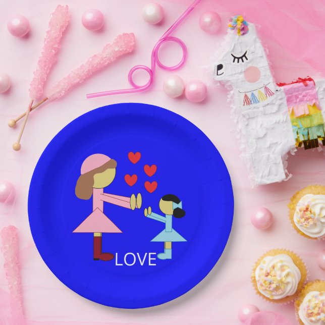 Assiettes En Carton Tous les enfants ont besoin d'amour : Bleu (Fête)