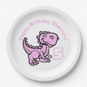 Assiettes En Carton Tout âge rose T Rex Dinosaur Anniversaire
