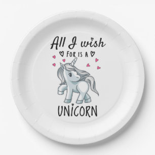 Assiettes En Carton Tout ce que je souhaite est une licorne