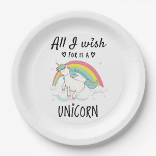 Assiettes En Carton Tout ce que je souhaite est une licorne