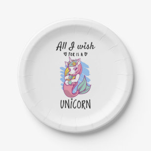 Assiettes En Carton Tout ce que je souhaite est une licorne