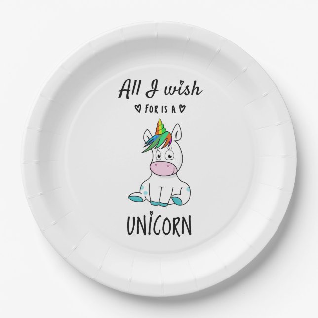 Assiettes En Carton Tout ce que je souhaite est une licorne (Devant)