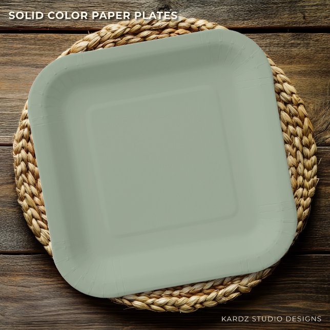 Assiettes En Carton Tout événement Plaque de papier vert Sage Solide (The plate is shown in a 9-inch squared shape, 7 inch and Round shape also available. )