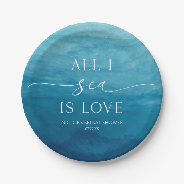 Assiettes En Carton Tout I Sea Est Amoureux Ocean Beach Fête des marié (Devant)