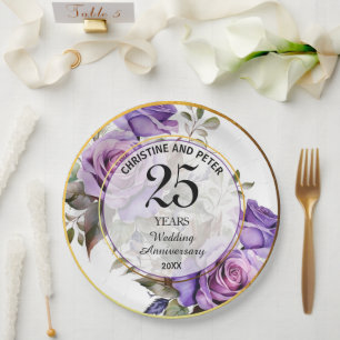 Assiettes En Carton Tout Mariage (25) Gold Frame Roses Anniversaire