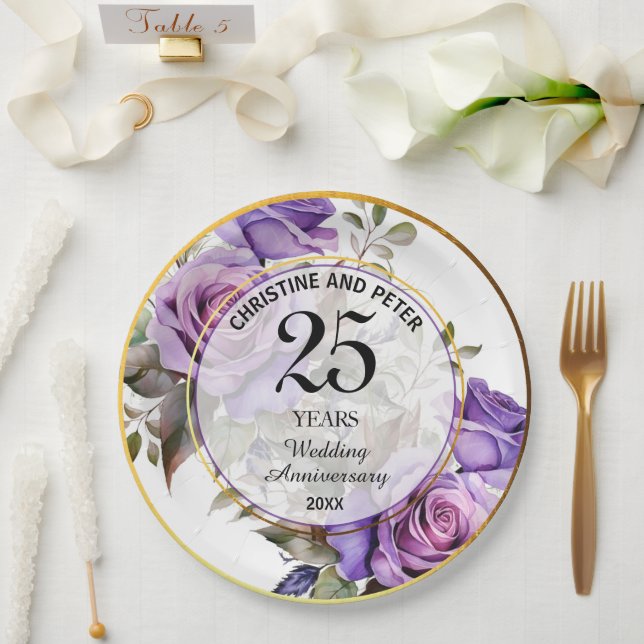 Assiettes En Carton Tout Mariage (25) Gold Frame Roses Anniversaire (Mariage)