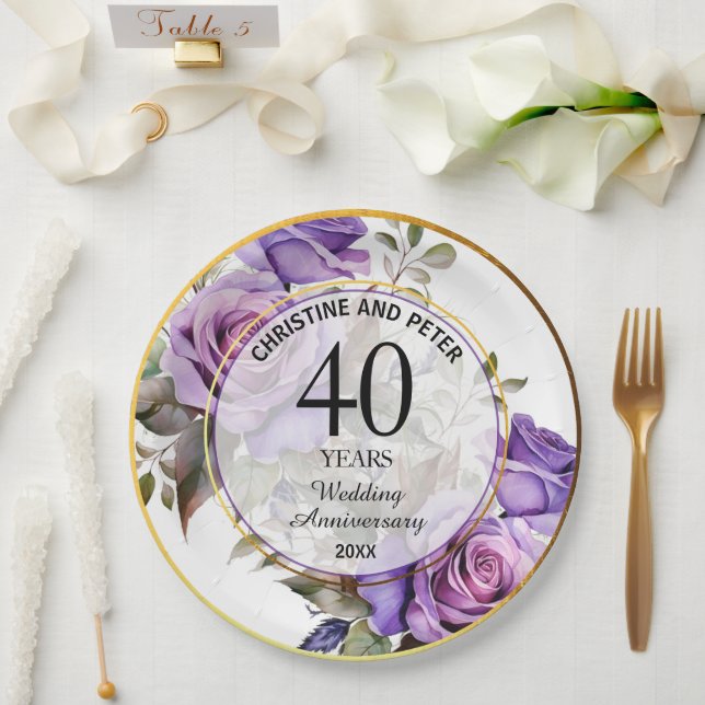 Assiettes En Carton Tout Mariage (40) Gold Frame Roses Anniversaire (Mariage)