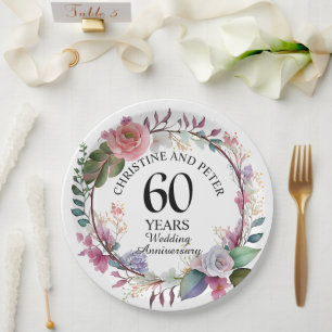Assiettes En Carton Tout Mariage (60) Élégant Anniversaire Floral