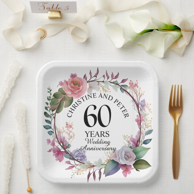 Assiettes En Carton Tout Mariage (60) Élégant Anniversaire Floral (Mariage)