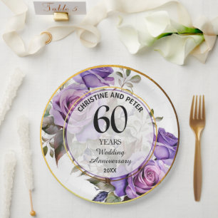 Assiettes En Carton Tout Mariage (60) Gold Frame Roses Anniversaire