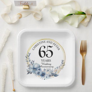 Assiettes En Carton Tout Mariage (65) Élégant Anniversaire Floral Bleu