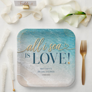 Assiettes En Carton Toute la mer n'est qu'amour Beach Mariage