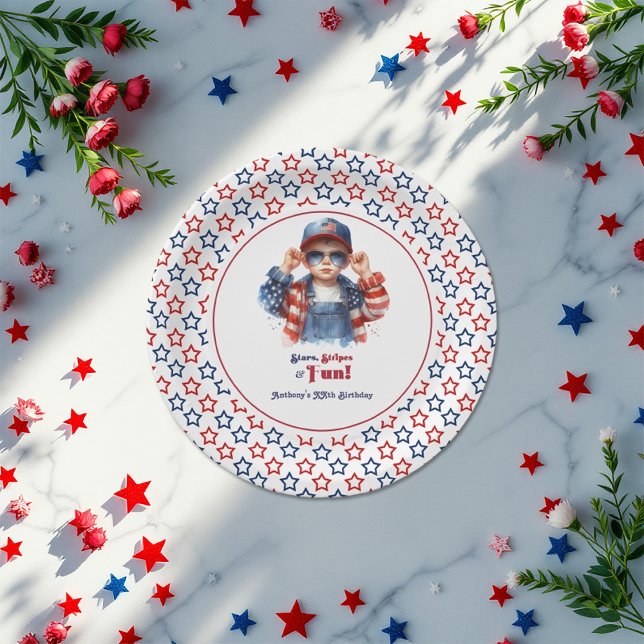Assiettes En Carton Toutes les American Boy Stars and Stripes fête d'a (All American Boy Stars and Stripes Birthday Party Paper Plates)