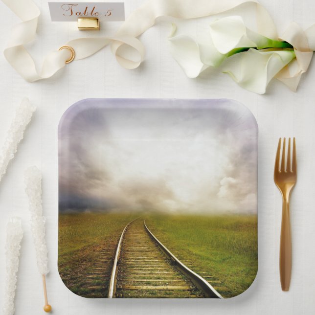 Assiettes En Carton Traces ferroviaires (Mariage)