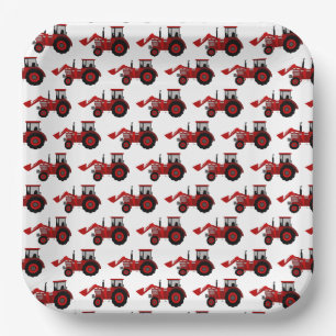 Assiettes En Carton Tracteur Ferme Rouge