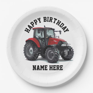 Assiettes En Carton Tracteur rouge Agriculture Plaques d'anniversaire