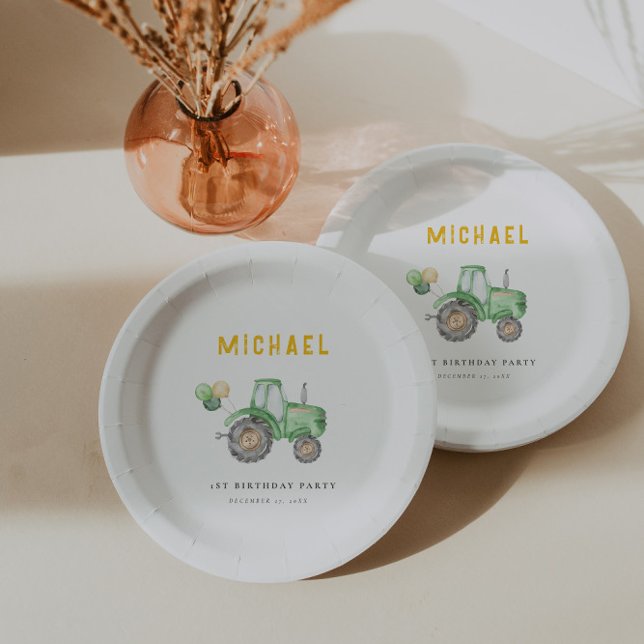 Assiettes En Carton Tracteur vert n'importe quel âge Plaque de papier  (Créateur téléchargé)