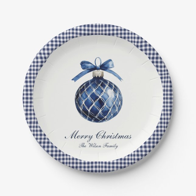 Assiettes En Carton Traditional Blue Ornament Christmas (Devant)