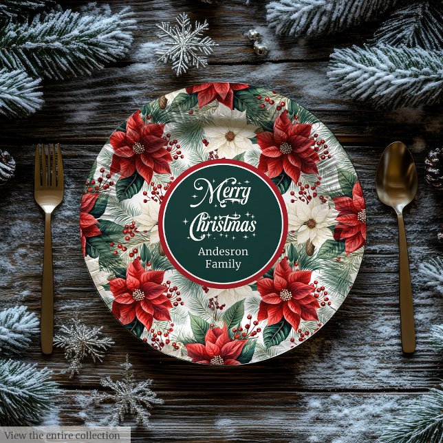 Assiettes En Carton Traditional Red Green Christmas Floral Paper Plate (Traditional Red Green Christmas Floral Paper Plates )