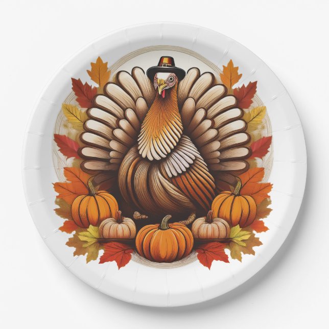 Assiettes En Carton Traditional Thanksgiving Design (Devant)