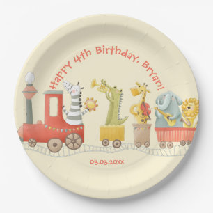 Assiettes En Carton Train d'animaux musicaux d'anniversaire