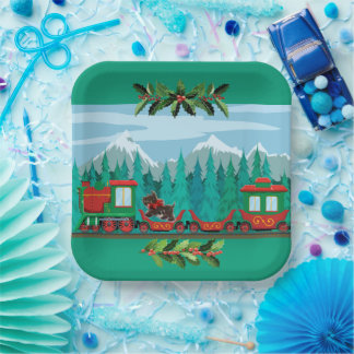Assiettes En Carton Train de Noël Tiel Merry