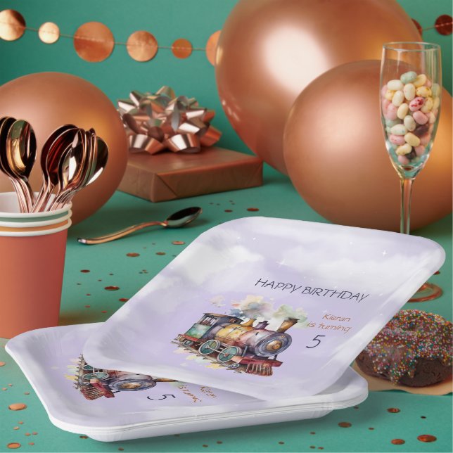 Assiettes En Carton Train Engine Boy 5th. Anniversaire (Multi)