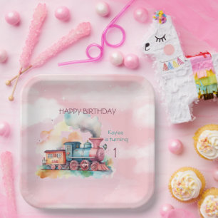 Assiettes En Carton Train Engine Girl 1er anniversaire