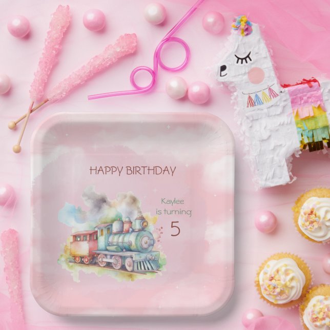 Assiettes En Carton Train Engine Girl 5th. Anniversaire (Fête)