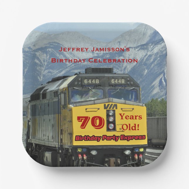 Assiettes En Carton Train ferroviaire Moteur jaune 70e anniversaire, n (Recto)
