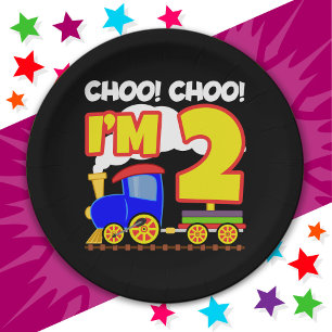 Assiettes En Carton Train joli coloré 2e anniversaire Choo Choo Choo I