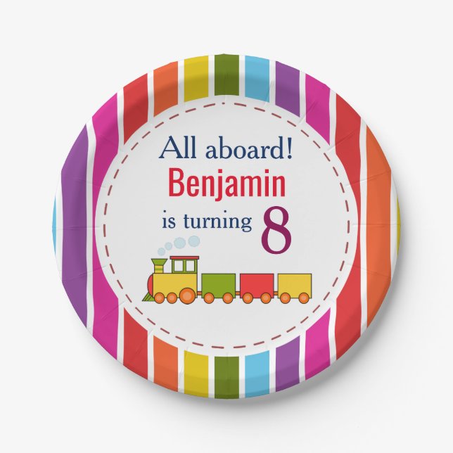 Assiettes En Carton Train Personnalisé N'Importe Quel Âge Anniversaire (Devant)