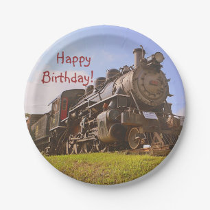 Assiettes En Carton Train vintage de vapeur d'anniversaire