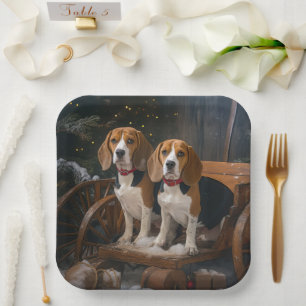 Assiettes En Carton Traîneau de Noël Décorations de Noël Chien Beagle