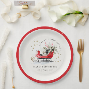 Assiettes En Carton Traîneau d'hiver Il fait froid dehors Fête de bébé