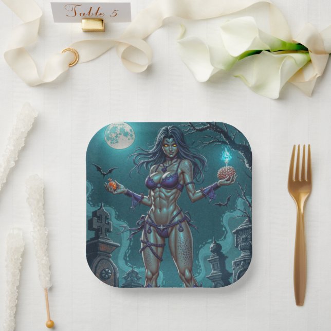 Assiettes En Carton Traite d'Halloween ou ami Zombie w Cerveau (Mariage)