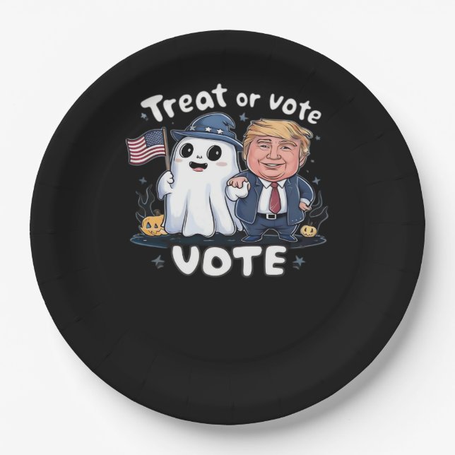 Assiettes En Carton Traiter Ou Voter, Trumpkin Éffrayant, Halloween Gr (Devant)