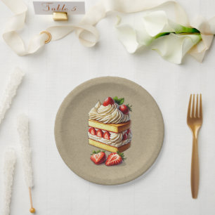 Assiettes En Carton Tranche de gâteau aux fraises aux fraises